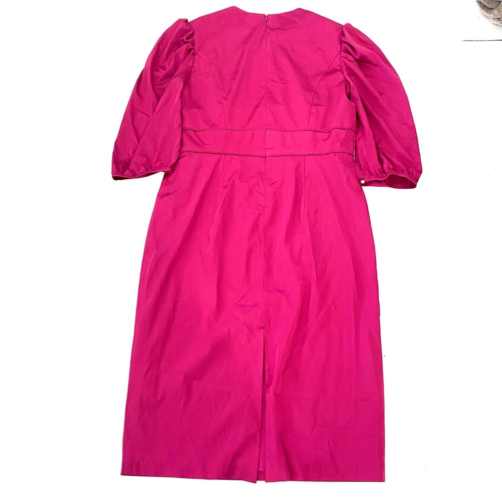 Mac Duggal Satin High Neck Puff Shoulder Midi Dress Fuchsia 26927 Size 14 - Picture 7 of 9